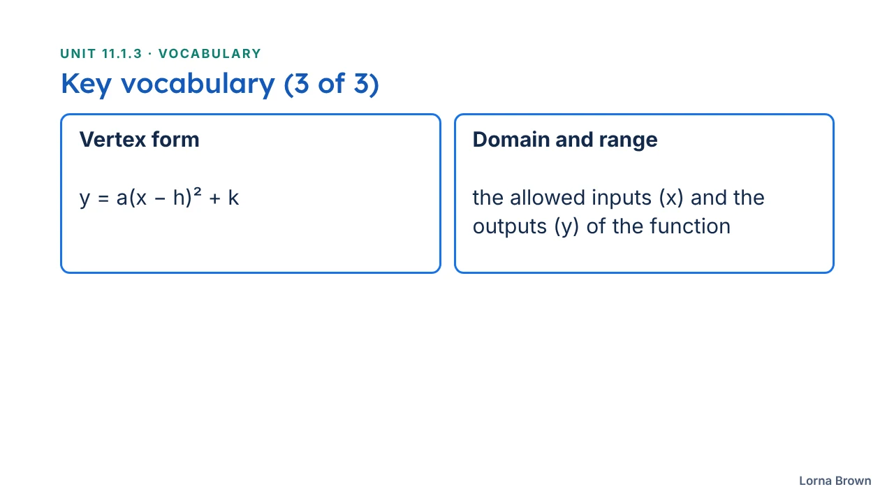 11.1.3 Quadratic Functions slide 4 of 23